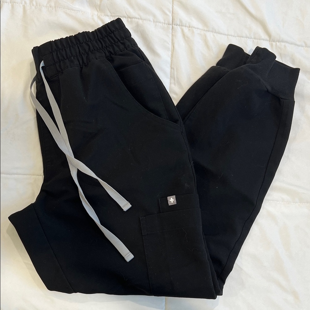 Figs Black Track Jogger Pants with Gray Drawstrings